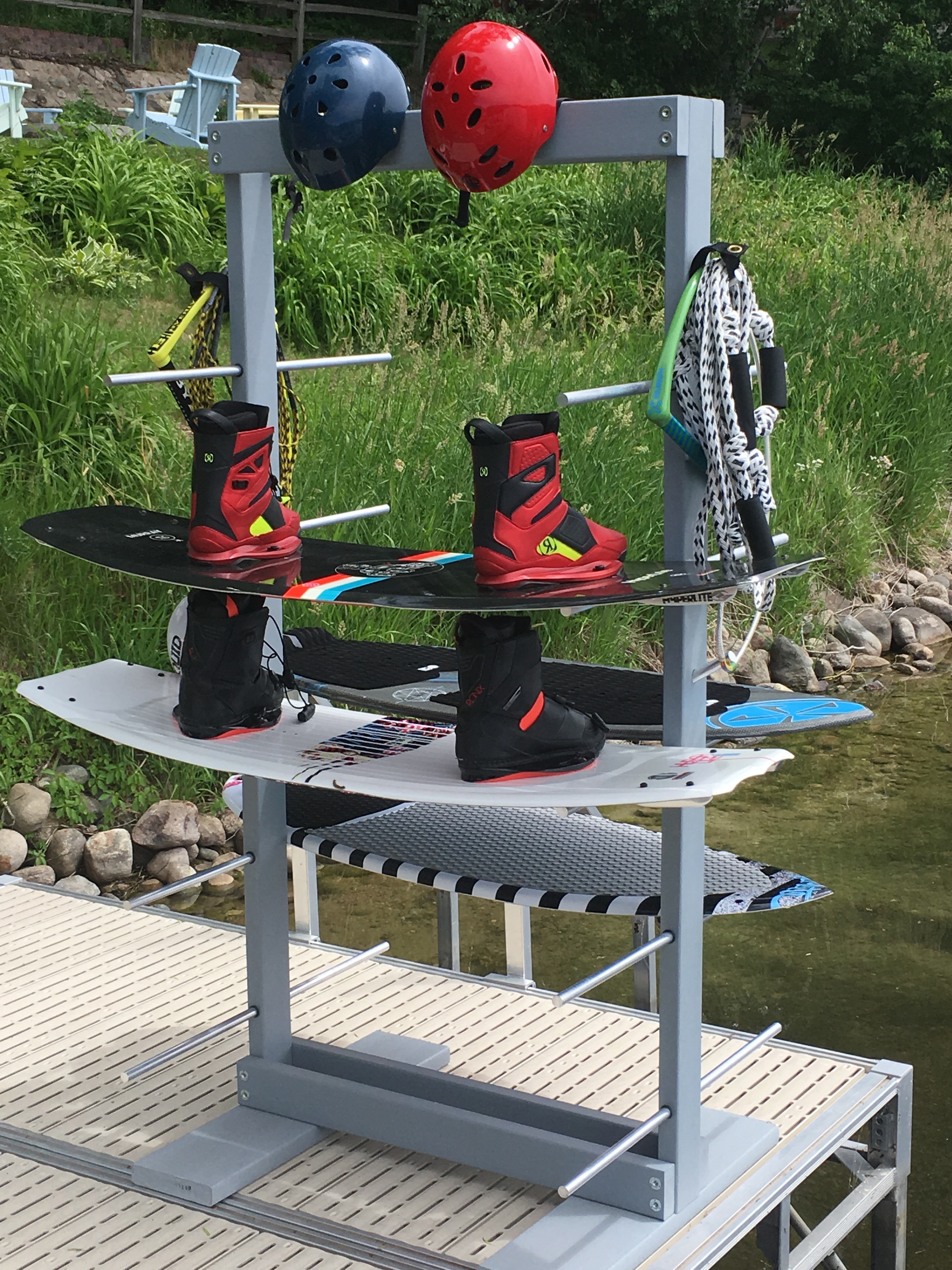 H2Organizer on a dock with boards and helmets organized